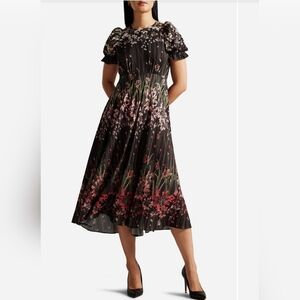 Ted Baker London Zahrria Floral Short Sleeve Midi Dress Womens 2 EUC